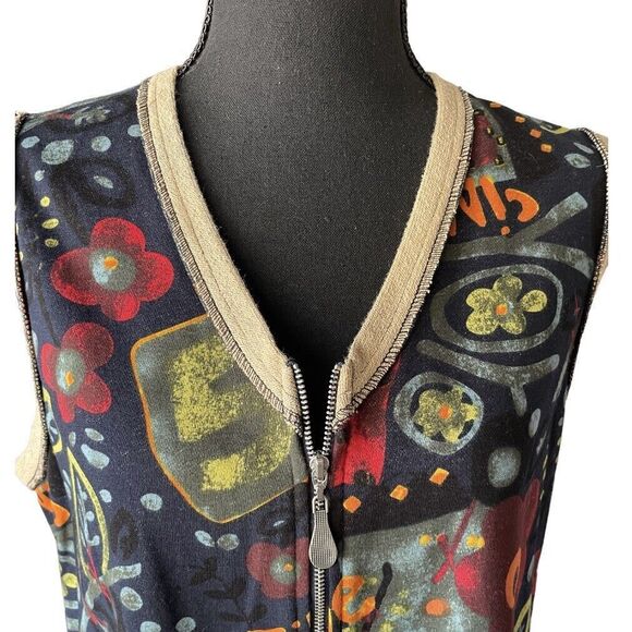 ZOE by Michael Phillips Vest Full Zip Pockets Arts Graphics Women’s M New - Picture 6 of 11